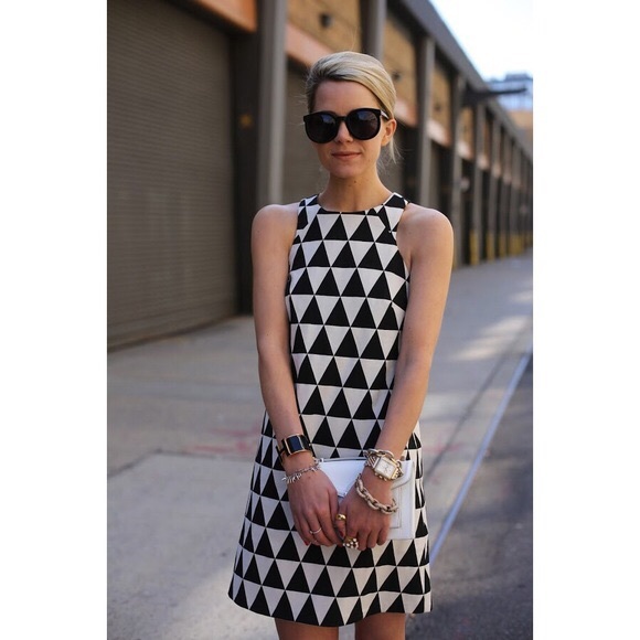 ASOS Jacquard Triangle Shift Dress Black & White - Picture 2 of 6